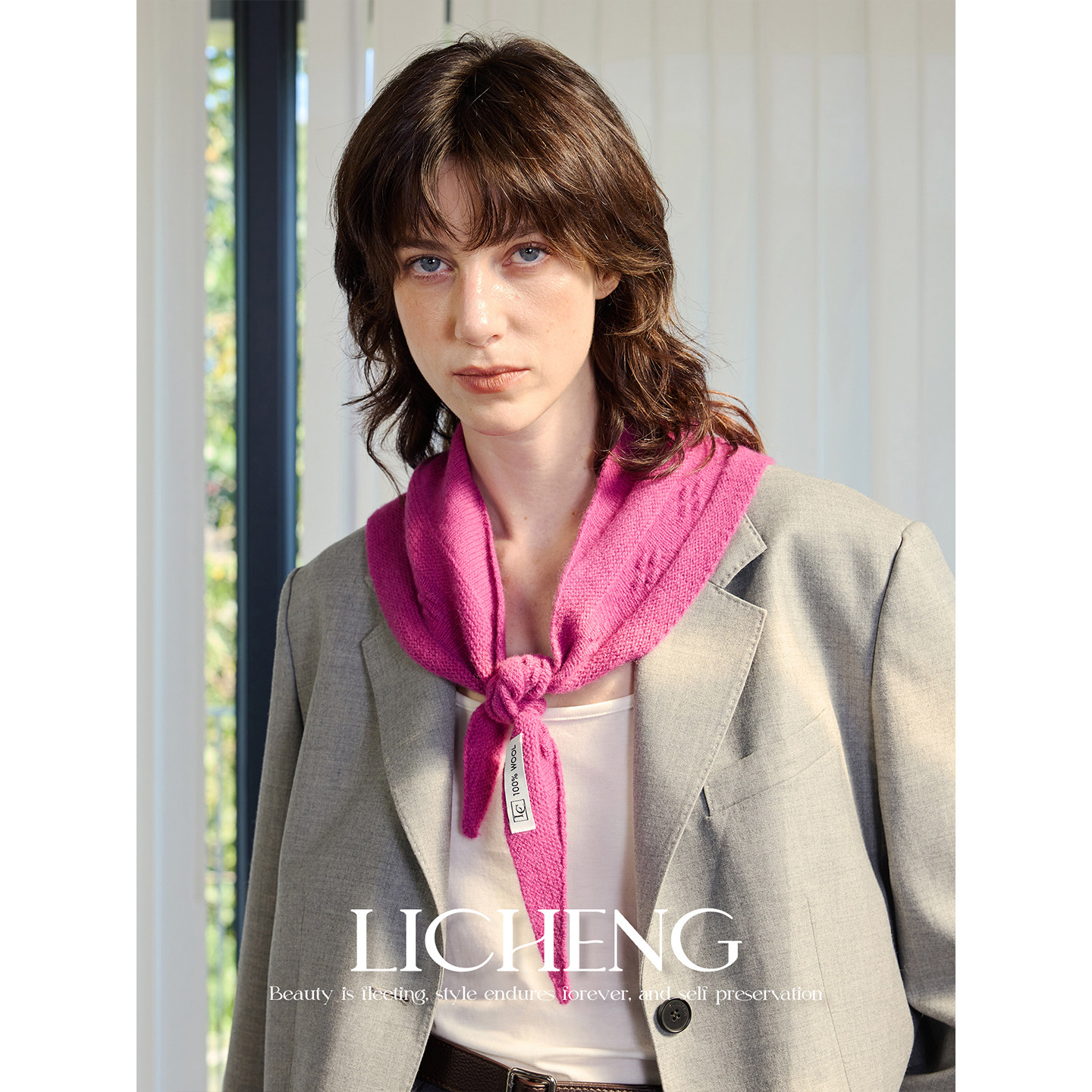 礼诚100%纯羊毛针织三角巾女