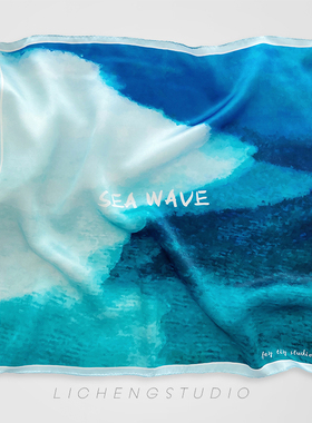 原创 蓝色海洋~真丝小丝巾chic时尚百搭小方巾chao美桑蚕丝领巾女