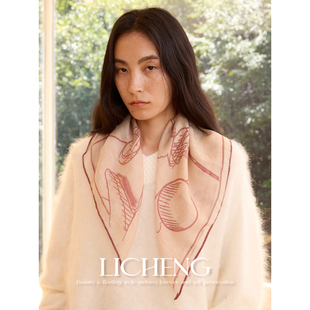 礼诚 高级感老钱暗纹提花100%羊毛围巾秋冬高支水溶外搭披肩头巾