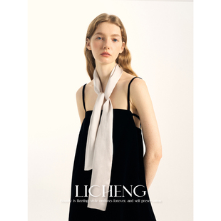 礼诚 复古优雅100%真丝飘带丝巾女气质纯色头巾桑蚕丝长条围巾