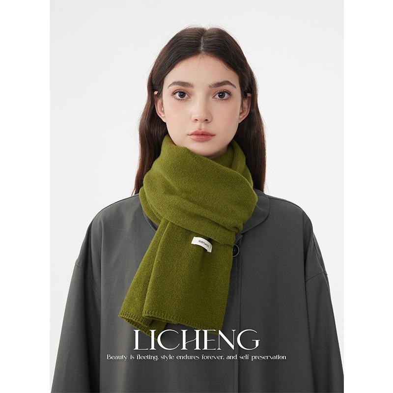 定染显白苔藓绿100%羊毛围巾女