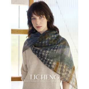 礼诚 莫奈蓝调国风拼图印花山羊绒围巾秋冬轻柔保暖外搭披肩送礼