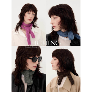 礼诚 羊毛混纺短款细窄围脖秋冬百搭时髦飘带纯色腊肠针织围巾女