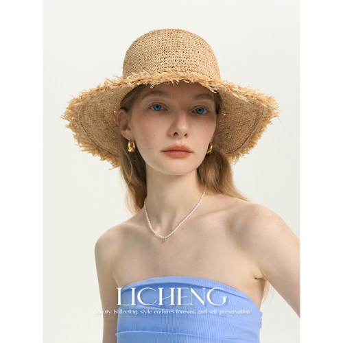 礼诚手工钩针拉菲草帽防晒遮阳