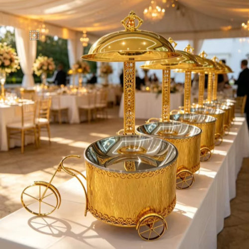 跨境专供婚礼酒店不锈钢金色8L保温锅自助餐餐饮保温器宴会车设