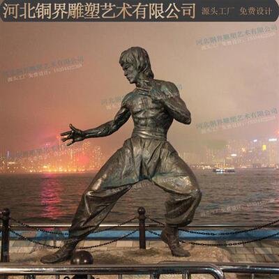 李小龙铸铜人物雕塑截拳道双节棍功夫武打术明星步行商业街头景观