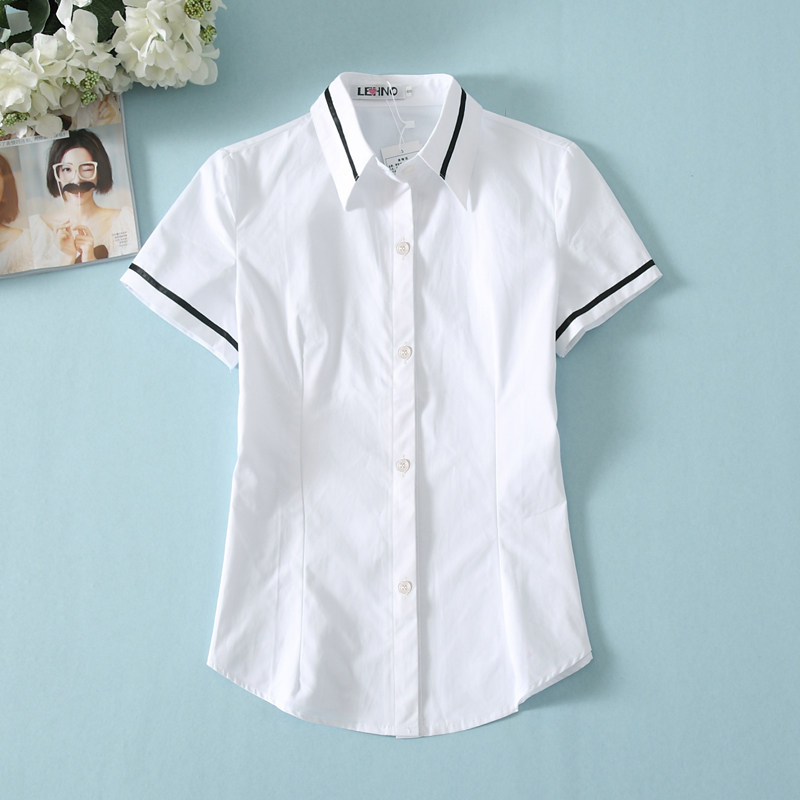 夏季日韩经典OL职业衬衫翻领工作服制服衬衣白短袖学生装可爱女式
