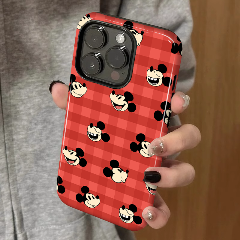 红格纹米奇 适用苹果16promax新款iPhone15手机壳女生13卡通14高级感小众不撞款12防摔二合一菲林保护套plus,3C数码配件,手机保护套/壳,淘宝优惠券,粉丝福利购,淘宝优惠卷