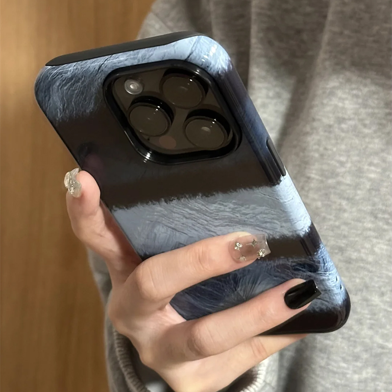 适用苹果16系列新款iPhone15promax女ins风蓝色拼接条纹13全包14二合一12高级感小众菲林磨砂plus防摔手机壳