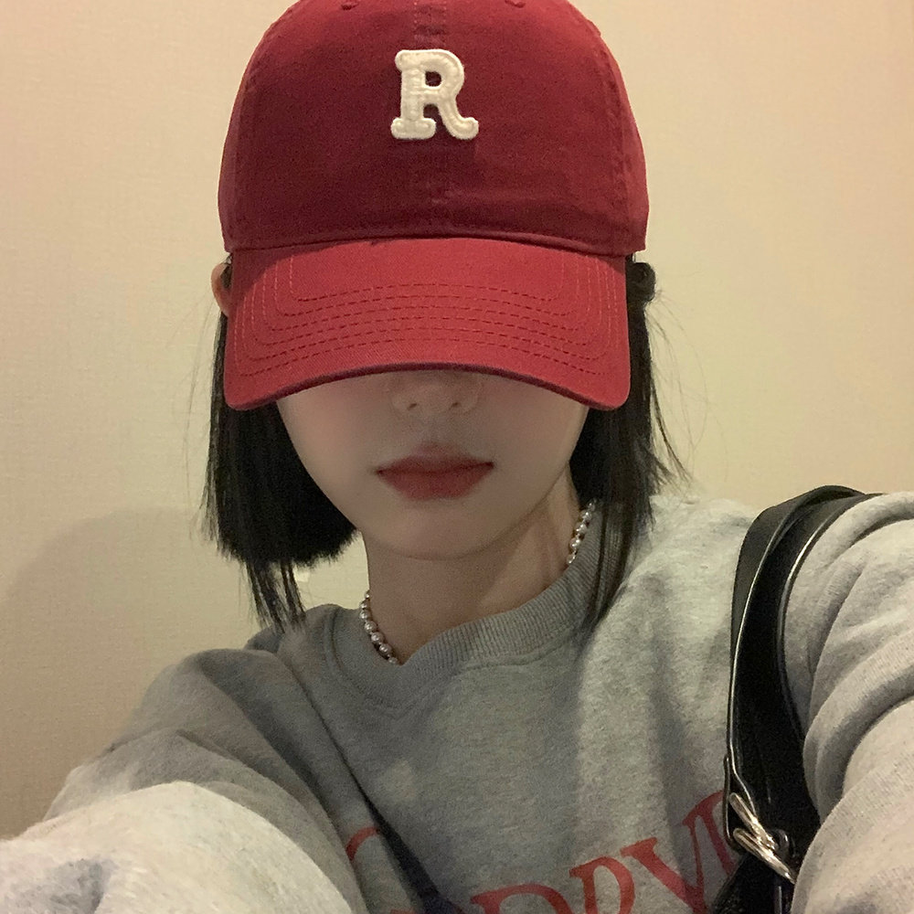 大头围宽檐帽r字母帽显脸小