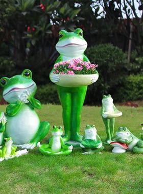 户外仿真青蛙玻璃钢雕塑花园林庭院小区公园卡通动物花盆装饰摆件