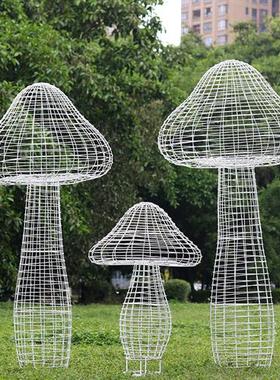 不锈钢铁艺镂空蘑菇雕塑户外园林售楼部草坪网格金属发光植物摆件