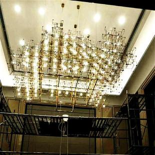售楼部酒店大堂大型吊灯沙盘区不锈钢光立方吊灯厂家非标灯具