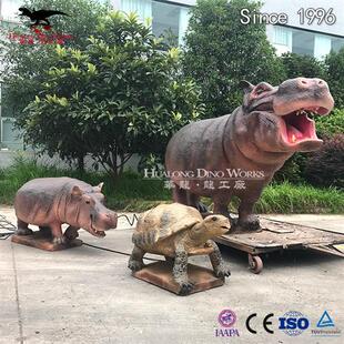 大型仿真动物机械电动河马手工艺品模型玩具动物园公园人气美陈