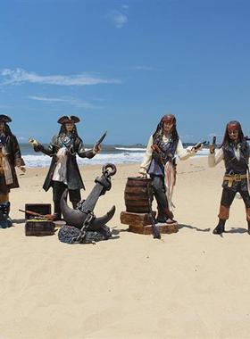 玻璃钢加勒比海盗船长雕塑大型摆件家居软装装饰仿真鲨鱼螃蟹模型