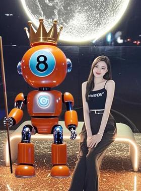 黑八科技兔台球公仔玻璃纤维雕塑门店俱乐部酒吧会所电竞引流大摆