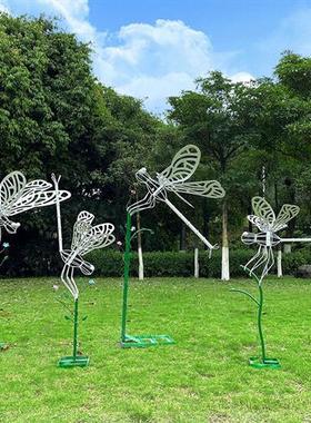 户外不锈钢镂空蜻蜓雕塑花园林仿真昆虫装饰品地产售楼部草坪摆件