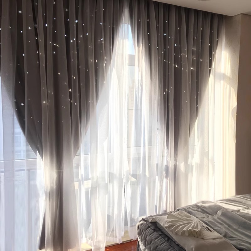 No Need to Punch Velcro Curtain Shading Yarn Window Curtains-封面