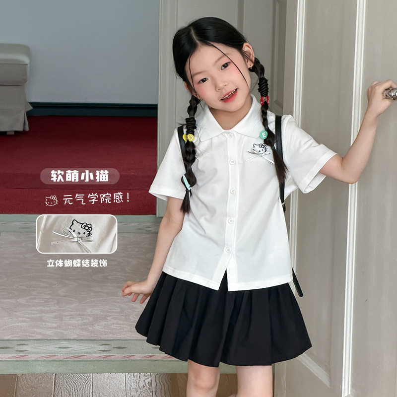 艾摩贝贝女童学院风蝴蝶结衬衫