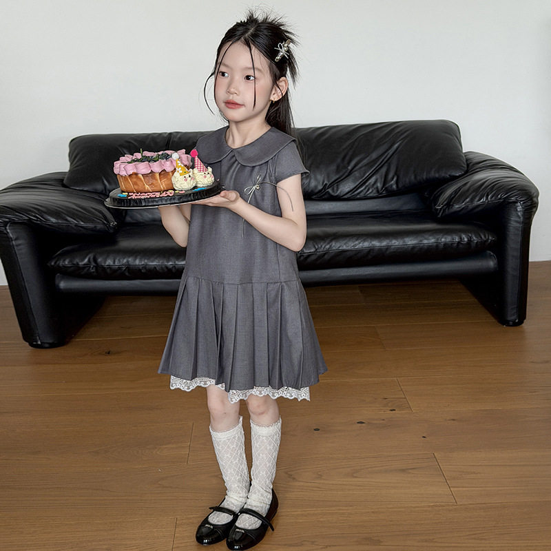 女童韩系学院风百褶短袖连衣裙