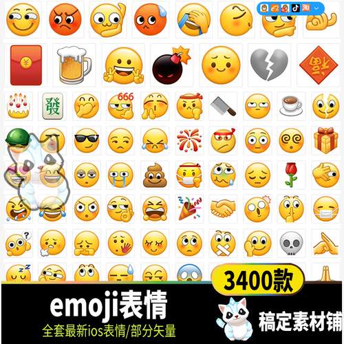 3400全套emoji表情包ios16系统微信卡通手机聊天PNG透明图标素材