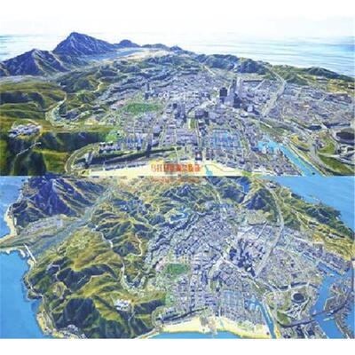 UE5海岛城市 城镇 都市 海洋 山脉 港口场景. 数字智慧城市地形