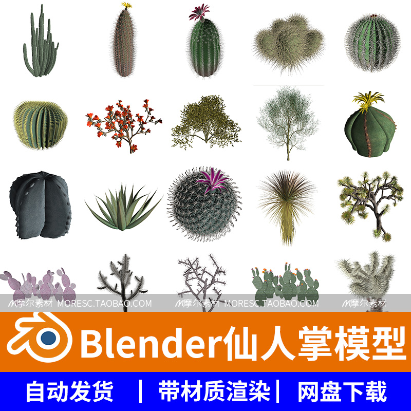 68套blender沙漠仙人掌开花仙人球植物景观绿植模型素材带材质