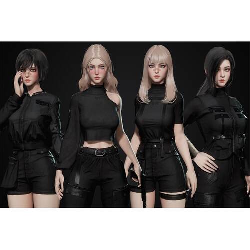 Unity3D Techwear Girls 1.0赛博朋克特工女孩角色美少女人物模型