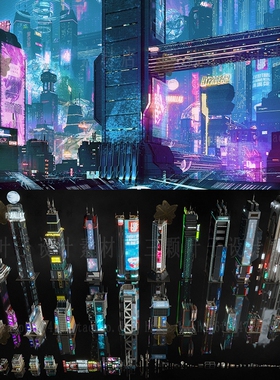 赛博朋克未来科幻楼房建筑3D模型C4D/MAX/FBX/OBJ/Maya/Blender