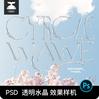 潮流酸性3D立体透明水晶金属字体效果特效样机模板PSD设计素材PS