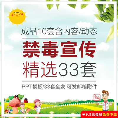 禁毒宣传PPT模板6.26远离毒主题青少年珍爱生命教育课件wps幻灯片
