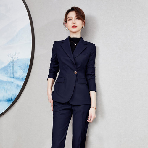 未欢高定轻奢藏青色长裤套装