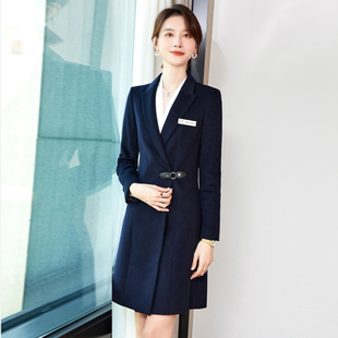 职业大衣女正装工作服售楼部秋冬加厚案场客服毛呢子气质中长款
