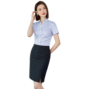 衬衫女短袖翻领2026新款蓝色白色女神范职业西装打底衬衫职业套裙