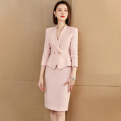 小外套OL通勤气质铅笔包臀裙西服套裙 西装 春季 温柔显白玫瑰粉修身