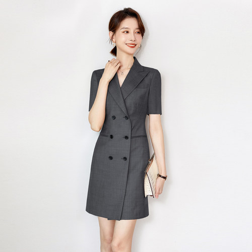 通勤连衣裙女夏2022新款西装领