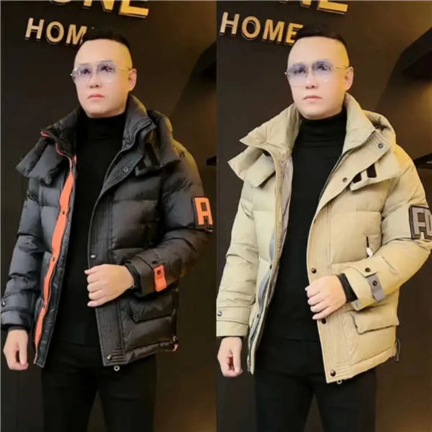 冬季男新款连帽羽绒服外套撞色时尚欧货韩版气质百搭潮流加厚保暖