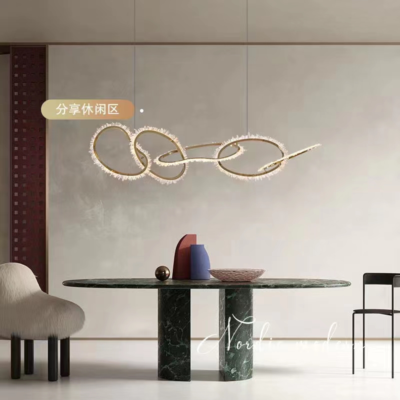 2022新款不锈钢天然原石水晶吊灯餐厅卧室轻奢北欧别墅灯设计师款