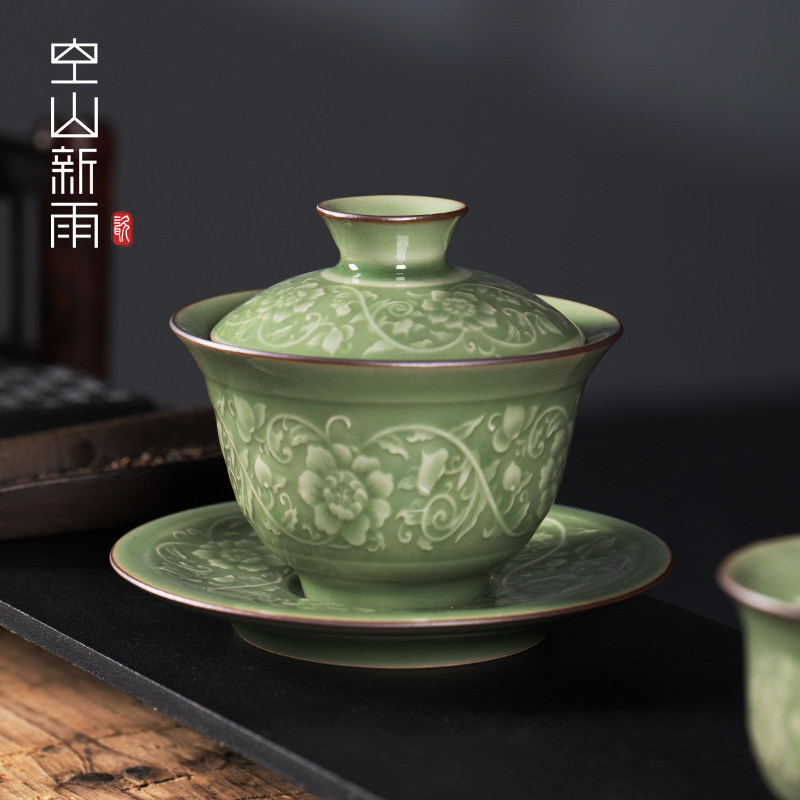 龙泉陶瓷空山新雨盖碗图片