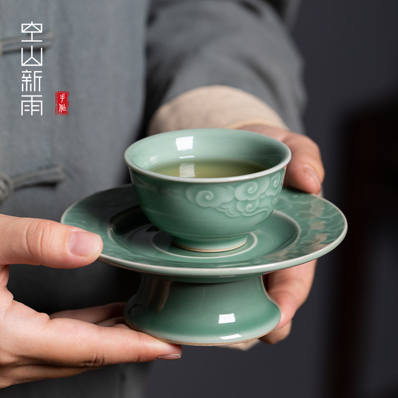 龙泉青瓷主人杯单杯盏功夫茶具陶瓷品茗杯高档茶杯高脚杯托套装,餐饮具,茶杯,淘宝优惠券,粉丝福利购,淘宝优惠卷