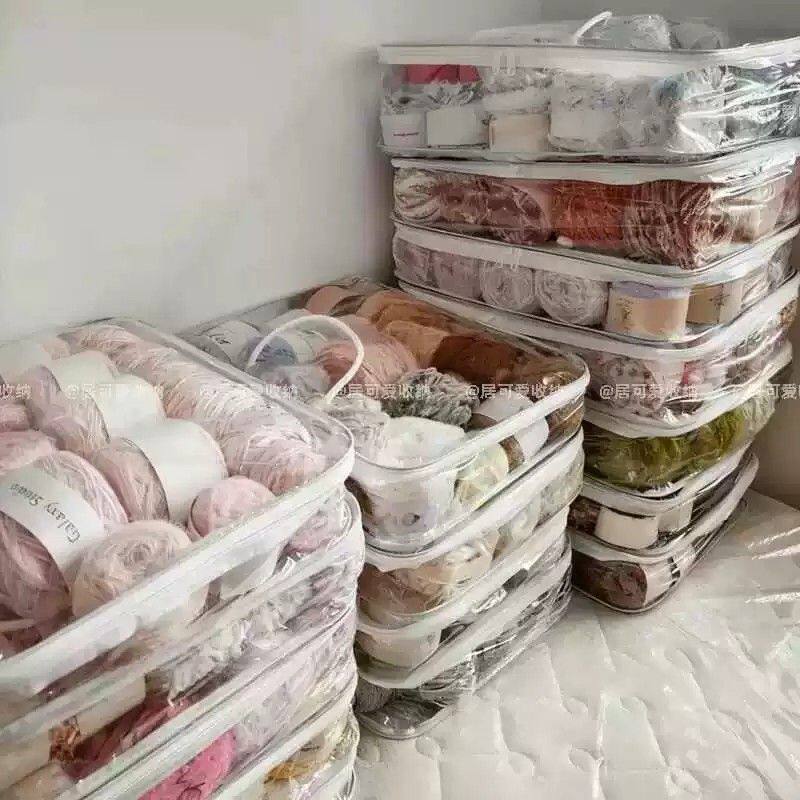 毛线收纳袋子毛混线透明防尘手提袋织女毛球毛线团整理大容量神器
