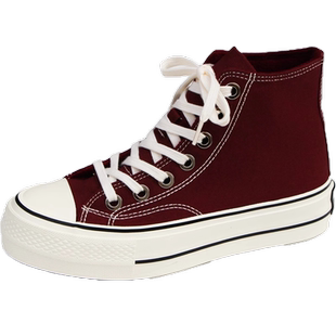 环球正红高帮加绒帆布鞋女鞋2025新款百搭板鞋冬季厚底保暖二棉鞋