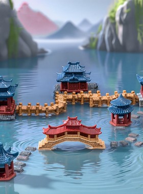 微景观仿真假山凉亭造景 中式园艺盆景diy装饰品配件小生态瓶摆件