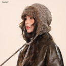 复古毛绒滑雪保暖系带飞行员帽男 护耳雷锋帽子女韩版 2025新款 冬季