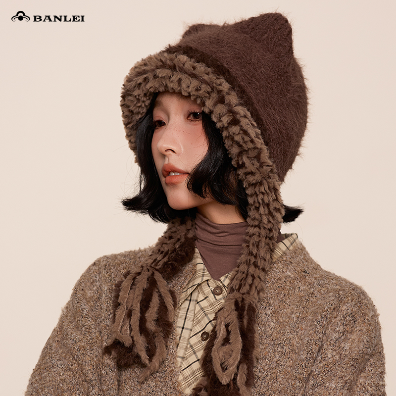 半蕾小熊毛绒帽女冬季保暖