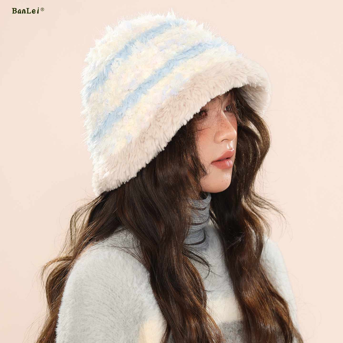 半蕾新款毛绒加厚保暖针织渔夫帽