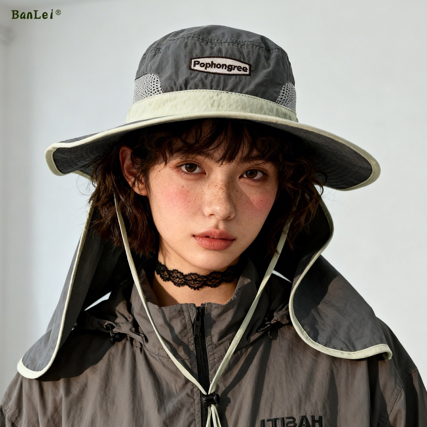 户外防晒网眼披肩渔夫帽男女夏季大檐太阳帽遮阳帽护颈一体登山帽