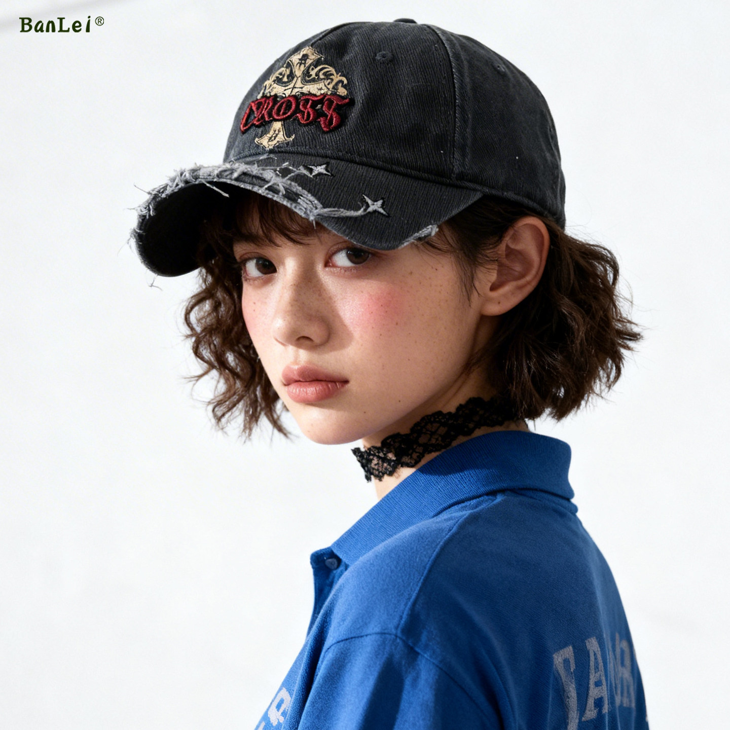 新款复古字母断檐帽个性小众街头短檐棒球帽子男女百搭潮流鸭舌帽