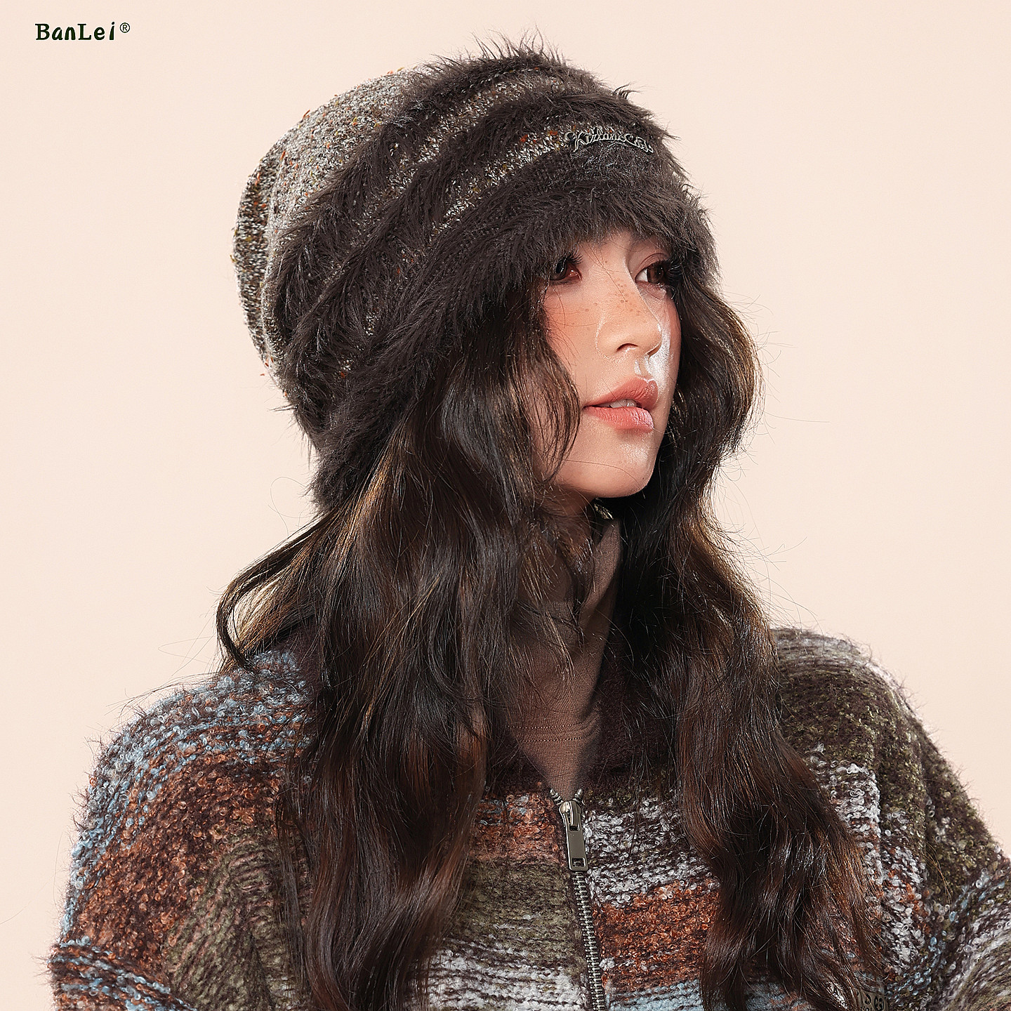 半蕾新款时尚百搭毛绒护耳堆堆帽