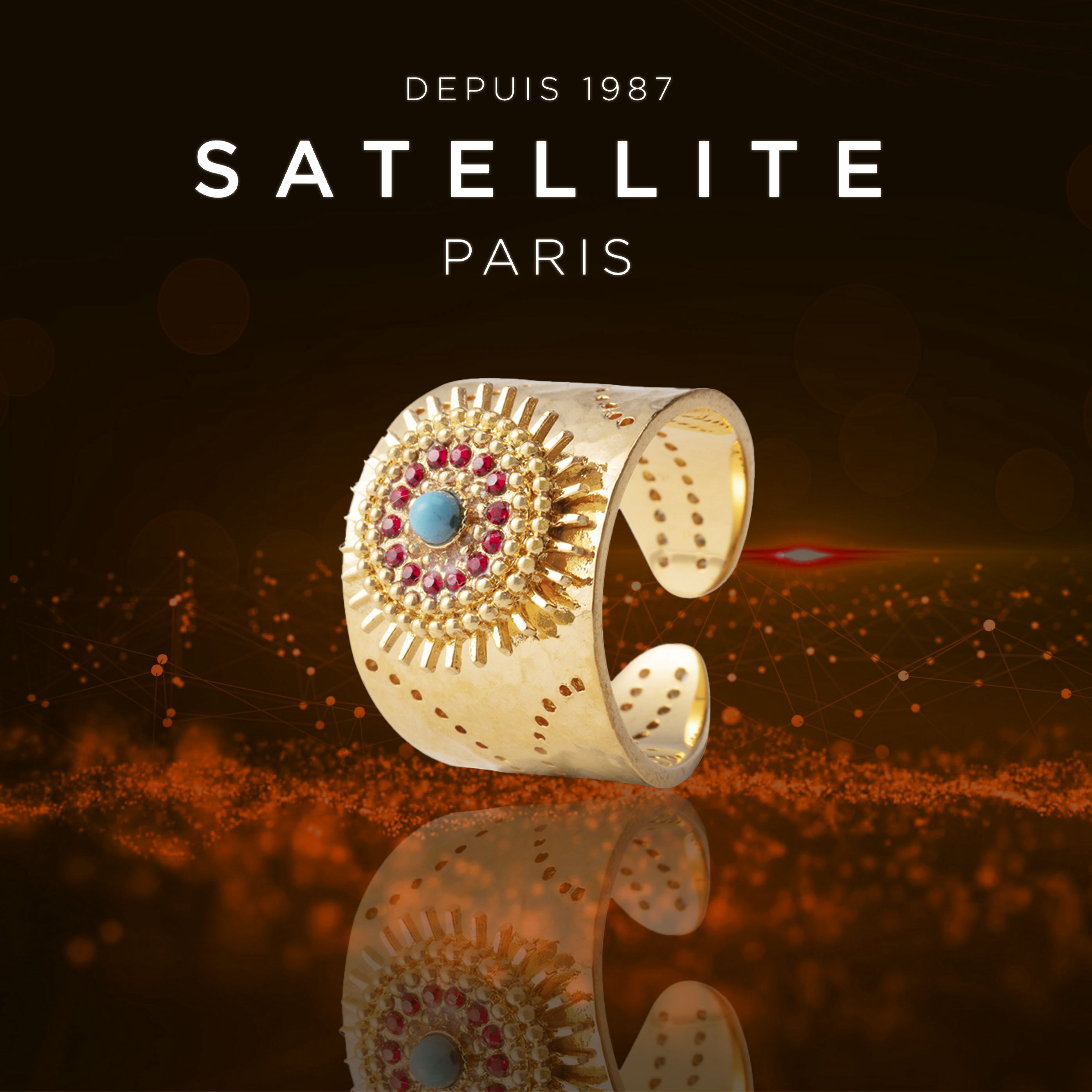 satellite戒指法式绿松石可调节